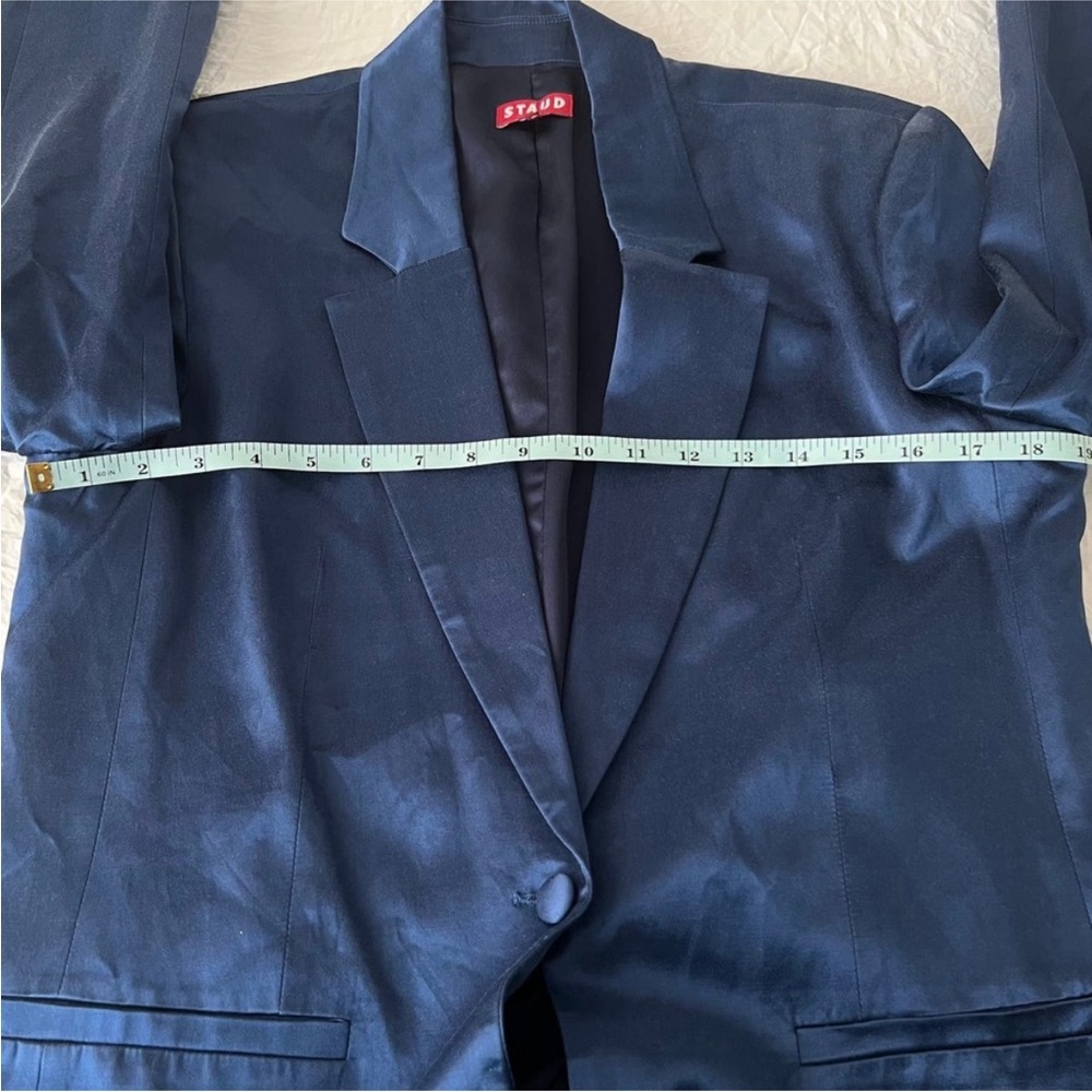 STAUD Shiny Royal Blue Satin Blazer - Picture 3 of 12